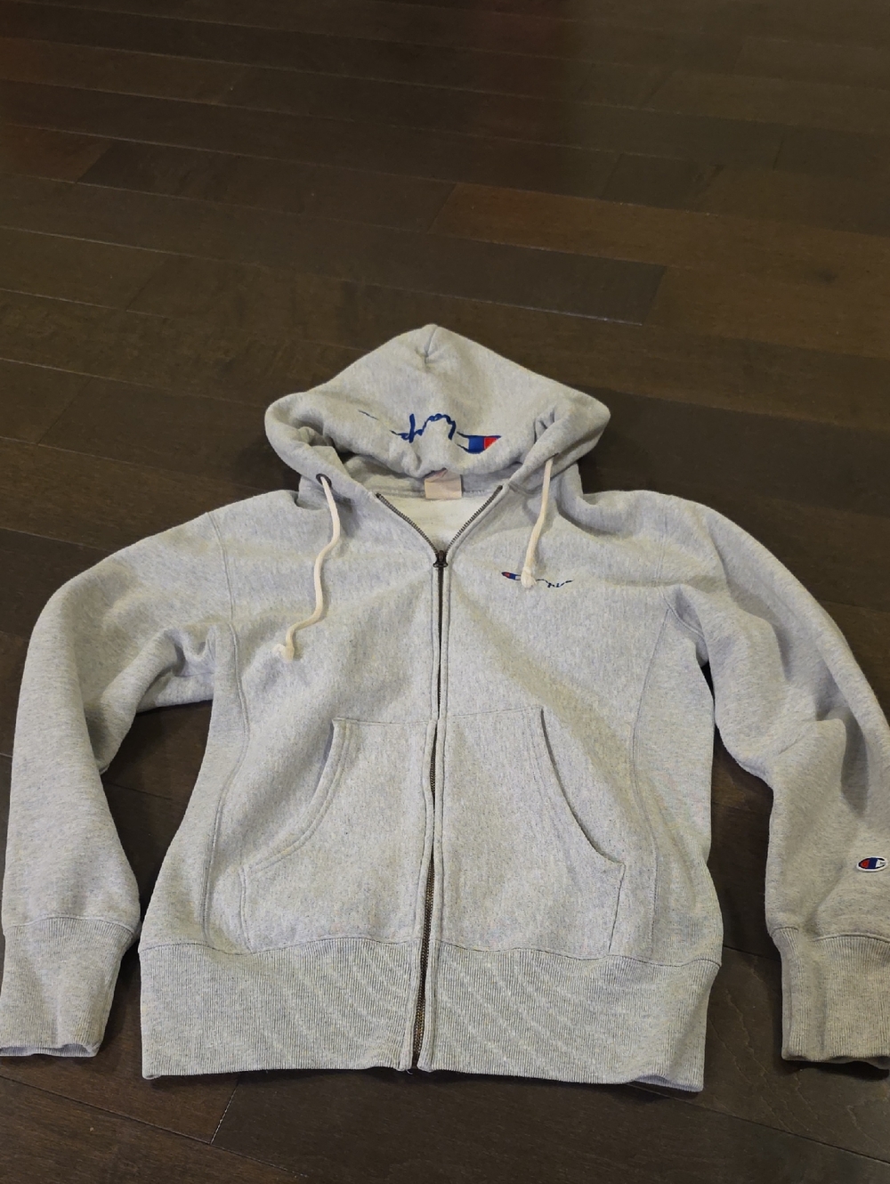Champion Light Gray Full-Zip Hoodie with Subtle Logo